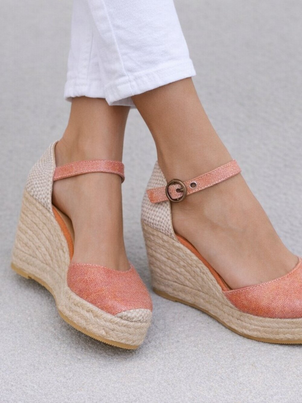 Bettye Muller Coral & Cream Espadrille Wedge Sandals – Summer Chic Platform Heel